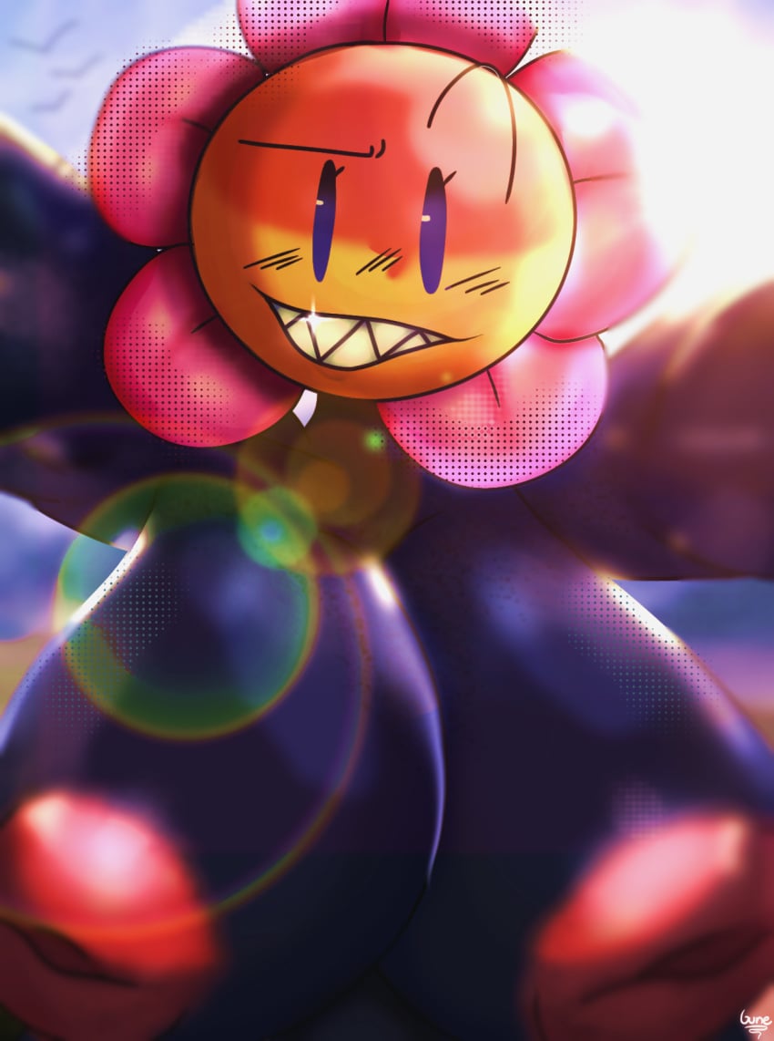 6une abstract_background anthro battle_for_dream_island bfb bfdi big_breasts blue_eyes flower_(bfdi) flower_head object_shows pov red_nipples sharp_teeth