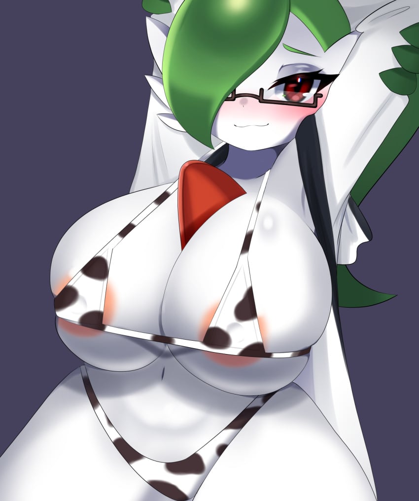 big_ass big_breasts cow_bikini cow_print dr._voir fuamyero gardevoir glasses green_hair pokémon_(species) pokemon pokemon_(species) pokemon_rse smile tagme white_skin