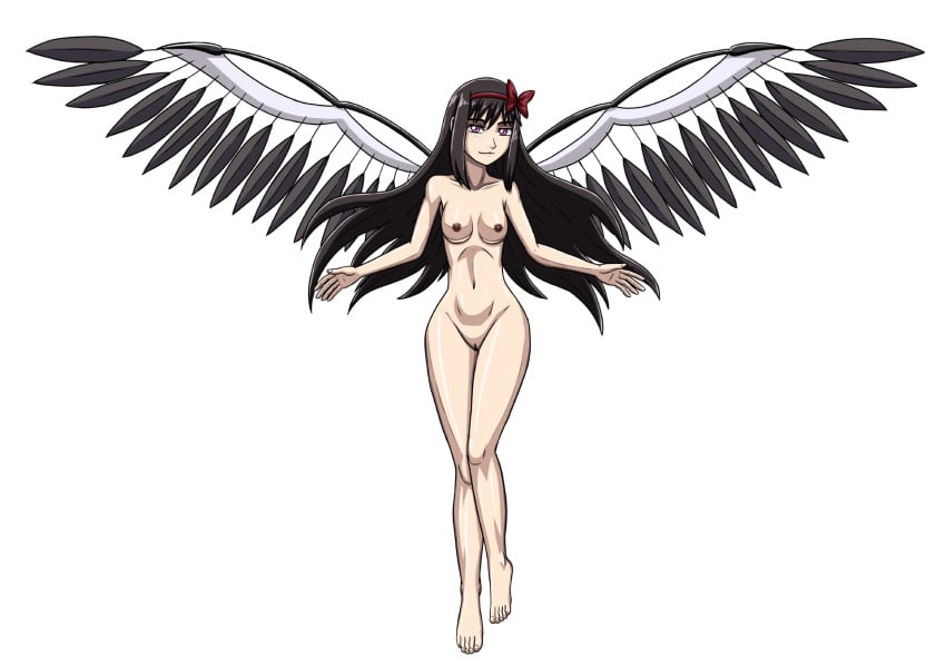 1girls akemi_homura akuma_homura artemis-polara artemispolara barefoot belly_button black_hair breasts feet female mahou_shoujo_madoka_magica nipples nude nude_female puella_magi_madoka_magica pussy toes transparent_background wings