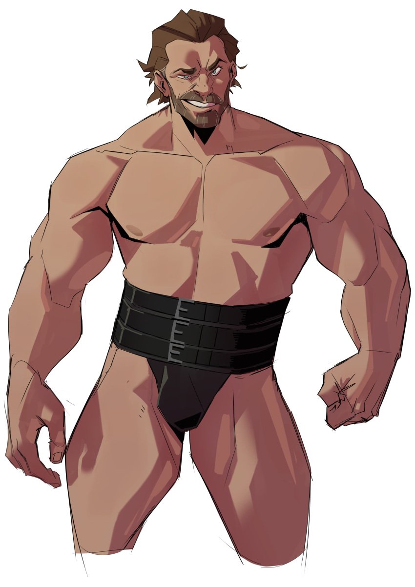 1boy 2022 abs arcane bara barazoku beard biceps bulge daddy facial_hair gay hairy hi_res highres league_of_legends looking_at_viewer male male_focus male_nipples male_only manly muscles muscular muscular_arms muscular_legs muscular_male muscular_thighs nipples riot_games solo solo_male sweetcherub vander