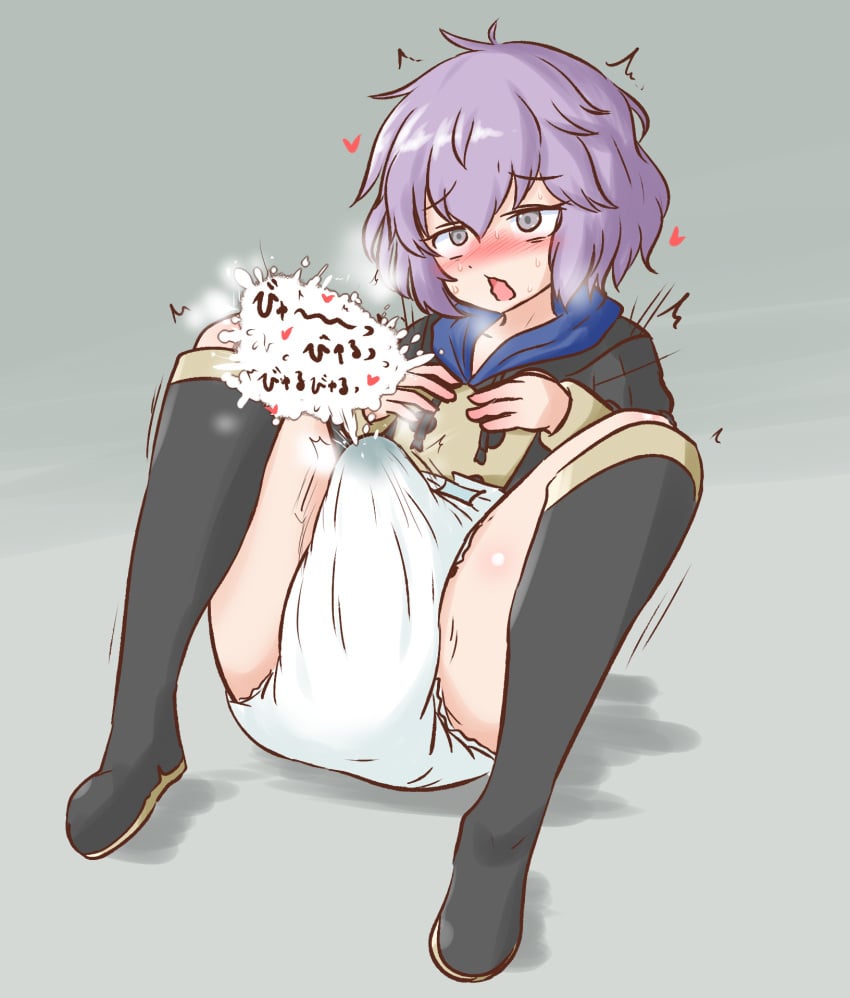 1futa bernadetta_von_varley boots cum cum_in_diaper diaper ejaculation erection_under_diaper fire_emblem fire_emblem:_three_houses futanari hoodie no_pants orgasm orgasm_without_stimulation text water_noodle