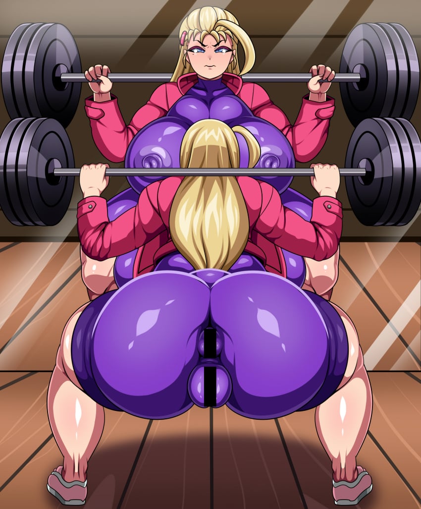 ass ass big_ass big_butt bodysuit censored_anus censored_pussy history's_strongest_disciple_kenichi huge_ass huge_butt miu_furinji teddy_jack tight_clothing weightlifting