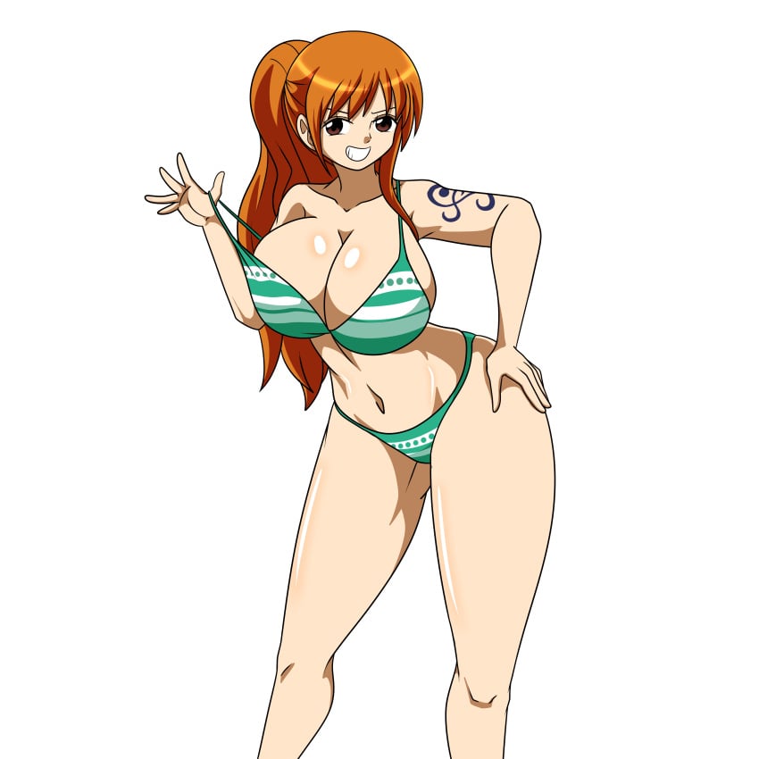 breasts cleavage davidsillo123 female female_only huge_breasts large_breasts nami one_piece orange_hair post-timeskip smile tattoo