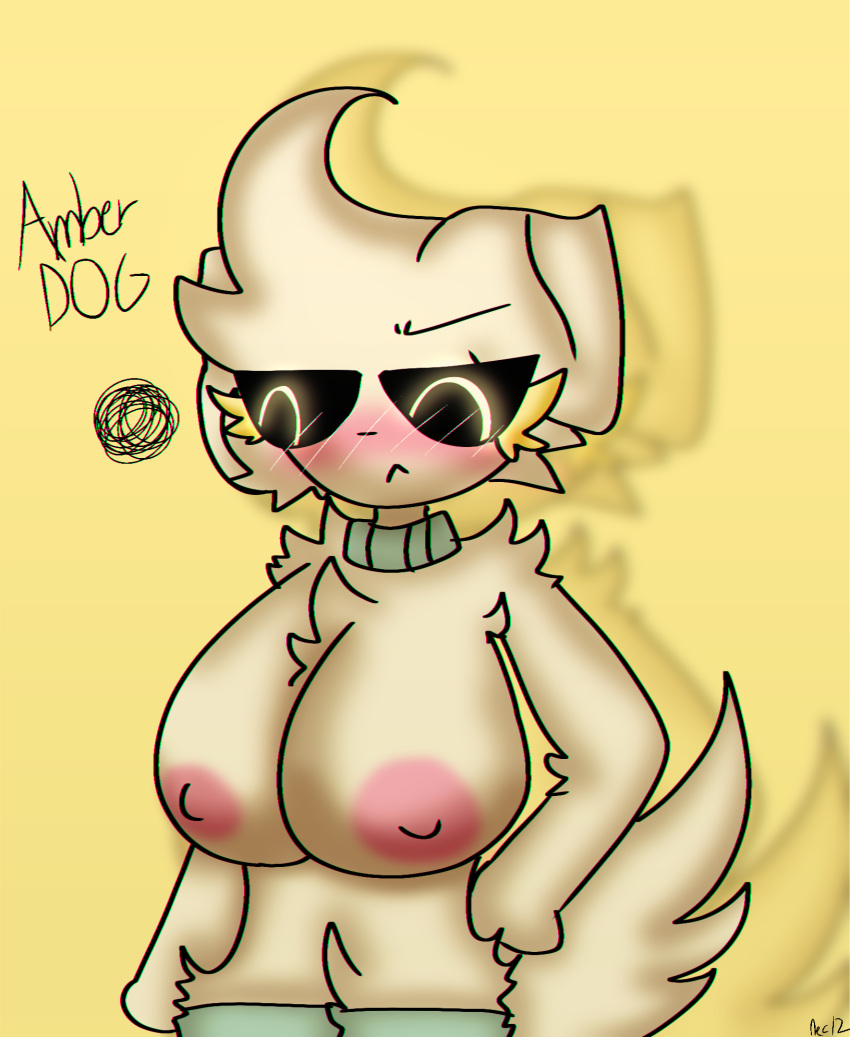 amber_dog angry anthro big_breasts blush canine furry kit_community nec-12 neck_tuft standing tan_body teal_leggings yellow_eyes youtube