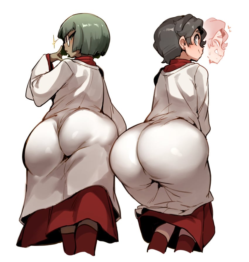 2boys adjusting_glasses altar_boy_robes ass_focus back_view benjamin_(blackwhiplash) big_ass big_butt biting_lip blush bottom_heavy clothed dat_ass doppel dress femboy girly glasses gray_hair heart huge_ass looking_at_viewer looking_back male_only marcus_(blackwhiplash) nervous_smile otoko_no_ko presenting presenting_hindquarters religious_clothing robes short_hair smile socks sweat thick_thighs white_background white_robe wide_hips