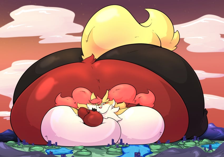 anthro ass belly big_ass big_belly big_breasts blush breasts bubble_butt colossal_ass delphox enormous_ass female female_only giantess gigantic_ass gigantic_belly glasses huge_ass huge_belly huge_breasts hyper_ass hyper_belly hyper_breasts large_ass large_belly large_breasts looking_at_viewer macro massive_ass nintendo pokemon rakugakite thick_thighs wide_hips