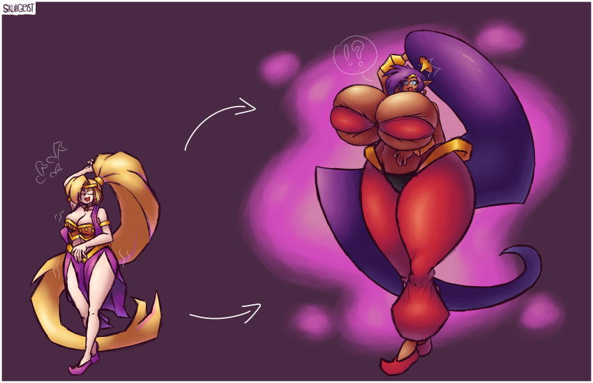 alternate_breast_size ass_expansion breast_expansion female female_only gwahhh hair_growth hyper_breasts lip_expansion shantae shantae_(character) skullgeist thick_thighs thigh_expansion transformation transformation_sequence wide_hips