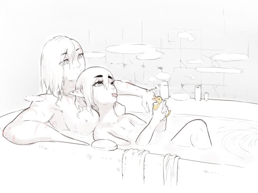 2girls after_sex bath bathtub multiple_girls oc original otonaru rubber_duck shared_bathing tagme wholesome yuri