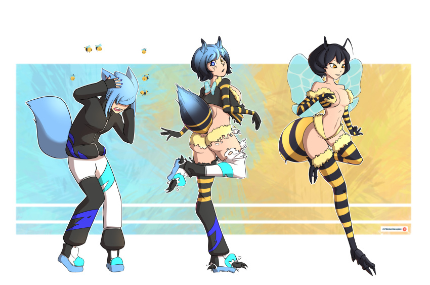 ass_expansion bee bee_costume bee_girl breast_expansion eye_color_change female gender_transformation hair_color_change hair_growth identity_death large_ass large_breasts luuco midriff mtf_transformation navel skin_color_change species_transformation thick_thighs thigh_expansion transformation transformation_sequence wide_hips