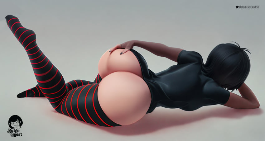 1girls ai_generated ass ass_focus ass_grab big_ass bubble_ass bubble_butt bulge_quest dat_ass full_body grabbing_own_ass hotel_transylvania huge_ass laying_on_side mavis_dracula nipples pawg presenting_hindquarters round_ass simple_background solo stockings thighs