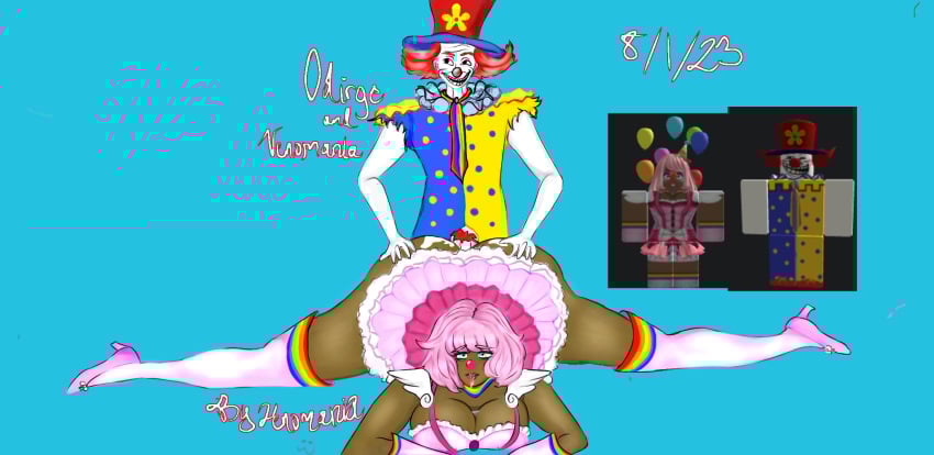 0b3r0n 1boy 1girls 2023 anal big_breasts blackwashed breasts clothes clown clown_boy clown_girl clown_nose clussy dark-skinned_female dark_skin female male oc reference_image roblox roblox_avatar robloxian self_upload softcore tagme white_male