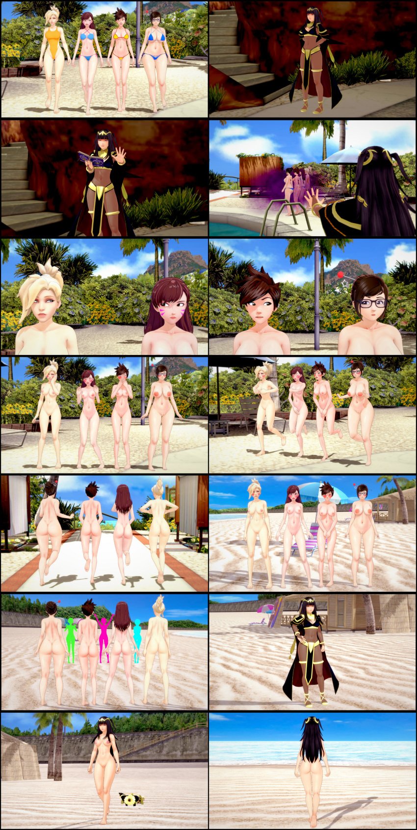 3d 5girls angela_ziegler ass barefoot beach bikini blue_bikini blue_swimsuit bodystocking breasts butt_crack completely_nude completely_nude_female covered_navel crossover d.va disappearing_clothes embarrassed_nude_female enf eyewear female female_only fire_emblem fire_emblem_awakening glasses light_blue_bikini light_blue_swimsuit magic mei_(overwatch) mercy midriff multiple_girls navel nintendo nipples nude nude_female one-piece_swimsuit orange_one-piece_swimsuit orange_swimsuit overwatch pelvic_curtain pool retropunch stripped_by_magic suddenly_naked tharja_(fire_emblem) tracer undressing yellow_bikini yellow_swimsuit