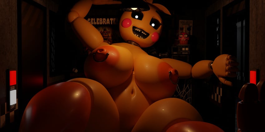 1girls anthro areolae big_breasts black_sclera breasts cheek_spots cramped erect_nipples eyelashes female five_nights_at_freddy's five_nights_at_freddy's_2 fnaf giantess goolba growth happy happy_female indoors large_areolae large_breasts looking_at_viewer macro macrophilia navel nipple_clamps nipple_piercing nipples nude open_mouth open_smile pierced_nipples pink_nipples smile smiling solo solo_female thick_thighs thighs toy_chica_(fnaf) voluptuous_female white_eyes yellow_body