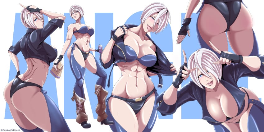 abs angel angel_(kof) ass_focus big_ass big_breasts creampieart1 fanart fighter king_of_fighters leather_clothing muscular muscular_female short_hair white_hair