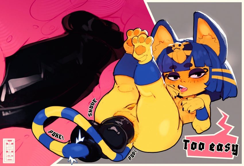 1girls 2023 animal_crossing ankha ankha_(animal_crossing) anthro anus ass bangs blue_hair blunt_bangs blush cat_ears cat_tail dialogue dildo dildo_in_ass dildo_insertion domestic_cat egyptian english_text feline female female_only internal internal_view legs_up looking_at_viewer lying lying_on_back lystraoleg medium_hair narrowed_eyes nintendo nude nude_female open_mouth pussy sex_toy solo speech_bubble tail talking_to_viewer thick_thighs tongue_out very_high_resolution