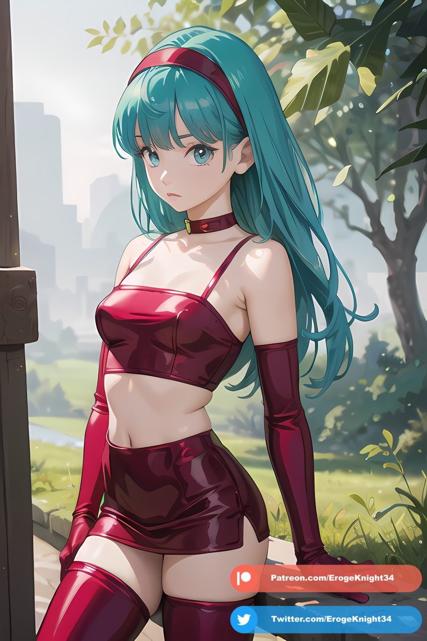 1girls ai_generated aqua_eyes aqua_hair bangs bare_shoulders blue_eyes blue_hair bra_(dragon_ball) bra_briefs choker dragon_ball dragon_ball_gt erogeknight female hairband latex latex_gloves latex_suit legwear light_skin long_gloves looking_at_viewer navel skirt small_breasts solo solo_female solo_focus stable_diffusion tank_top thighhighs thighs tight_clothing young