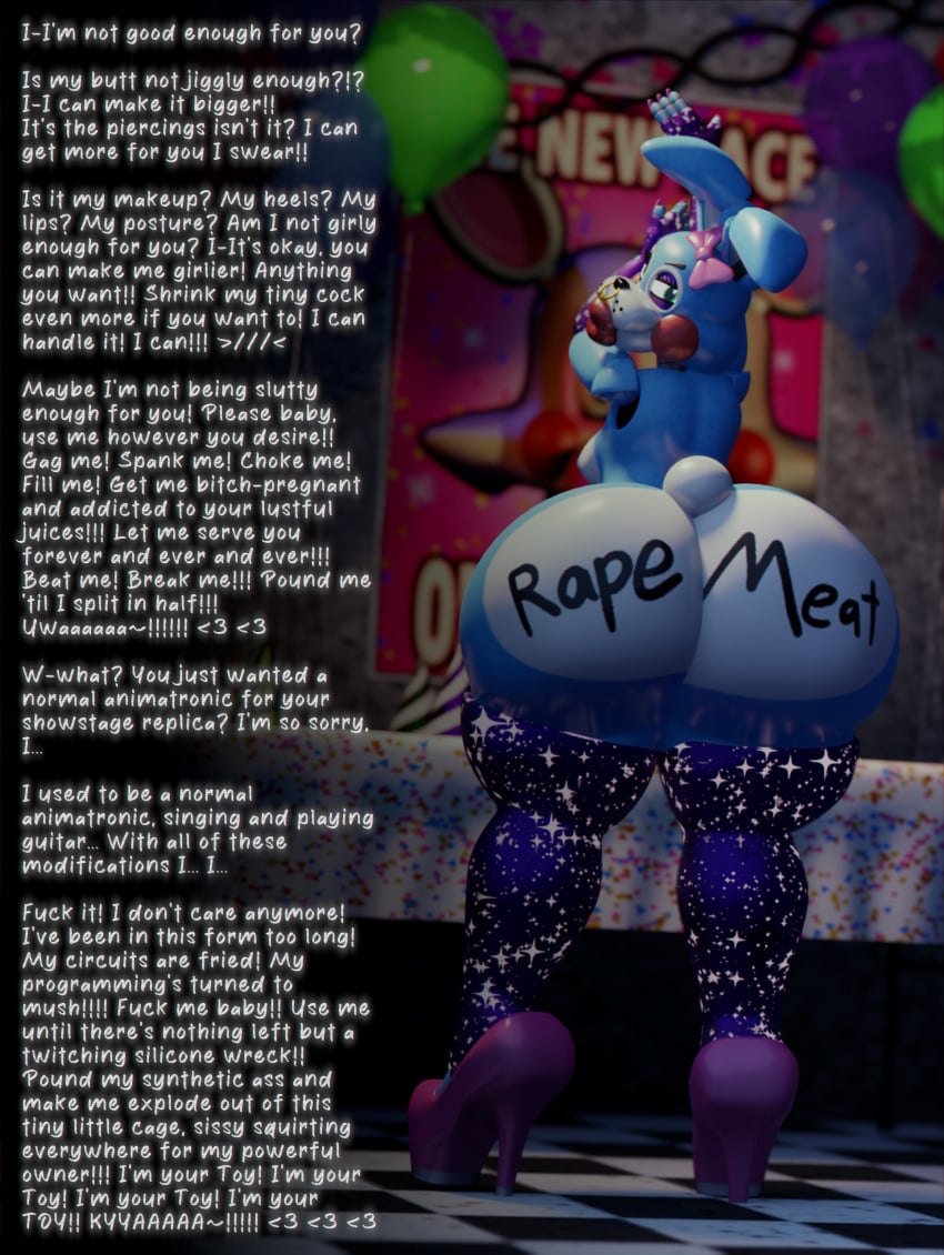 anonymous_artist big_ass body_writing bunny_boy femboy five_nights_at_freddy's gay inviting inviting_to_sex jerkingoff joi nose_piercing piercing rape showing_ass sissy text text_focus toy_bonnie_(fnaf) vhsigil