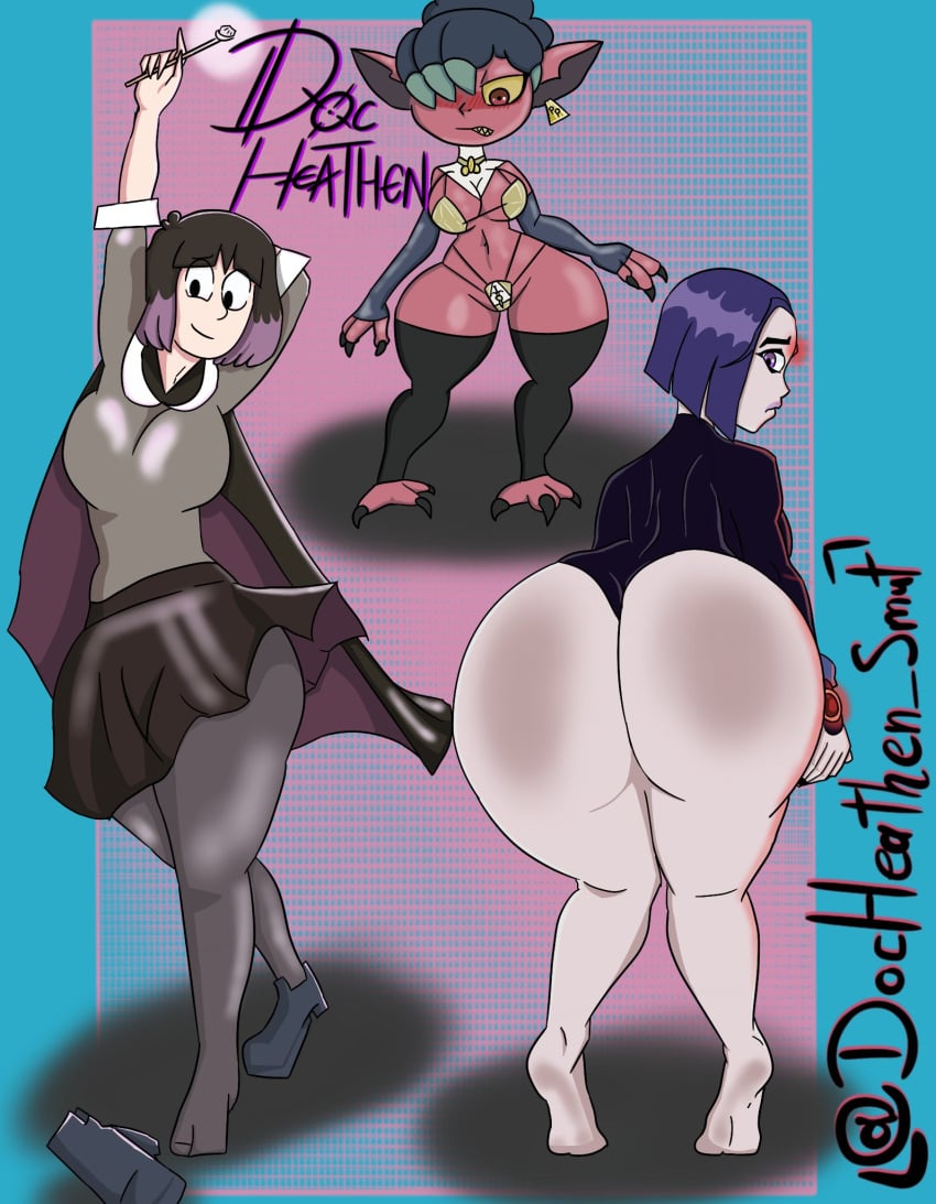 3girls ass barefoot big_ass big_breasts black_cape black_hair black_skirt blush breasts cape clothed crossover dat_ass dc_comics disney docheathen_smut feet female female_only forehead_jewel grey_skin grey_sweater hilda_(series) huge_ass huge_breasts kaisa_(hilda) kikimora_(the_owl_house) large_ass large_breasts legwear leotard looking_at_viewer looking_back looking_back_at_viewer magic_wand multiple_girls netflix pale-skinned_female pale_skin pantyhose purple_cape purple_eyes purple_hair purple_legwear purple_leotard rachel_roth raven_(dc) red_skin sad shirt short_hair skirt smile smiling smiling_at_viewer sweater teen_titans the_owl_house thick thick_ass thick_body thick_breasts thick_butt thick_hips thick_legs thick_thighs thighhighs thighs thong_leotard two_tone_cape two_tone_hair voluptuous voluptuous_female wand white_shirt wide_hips