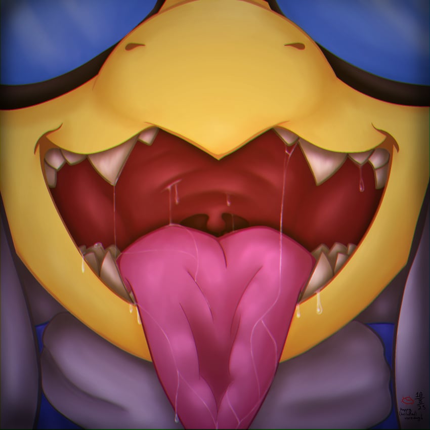 anthro fangs glasses kamek koopa m1ndfvcker macro male male_only mario_(series) mawshot micro nintendo open_mouth prey_pov saliva saliva_on_tongue saliva_string smiling_at_viewer solo_focus tongue_out uvula vore yellow_skin