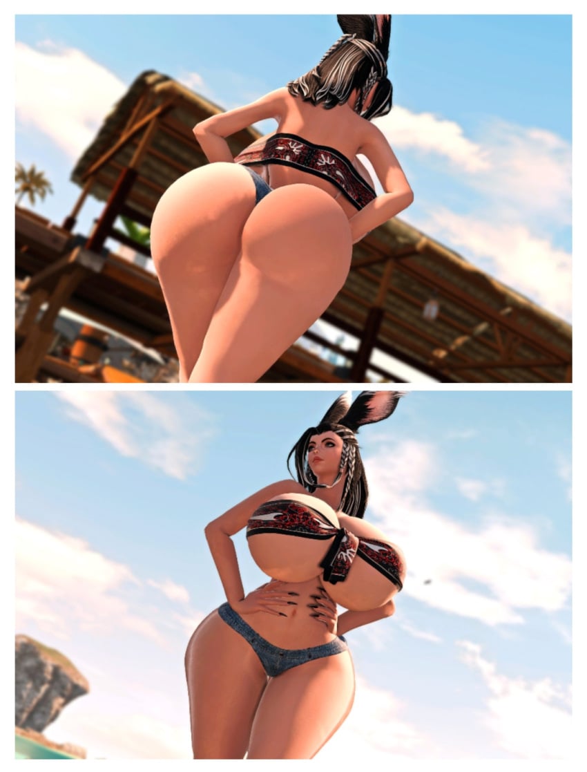 big_butt bimbo bimbo_anthro bimbo_body bimbofication bimbofied bitchy bunny_ears female final_fantasy_xiv giant_breasts height_difference hourglass_figure huge_ass long_fingernails slim_waist thin_waist viera wide_hips