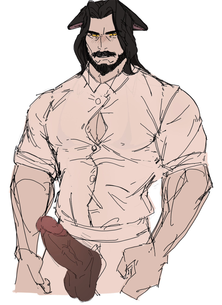 1boy 2023 balls bara barazoku beard big_balls big_penis castlevania castlevania_(netflix) clothing daddy dilf dracula dracula_(castlevania) facial_hair gay hairy hi_res highres kantocryz konami looking_at_viewer male male_focus male_only manly moustache penis solo solo_male testicles vein veiny_penis