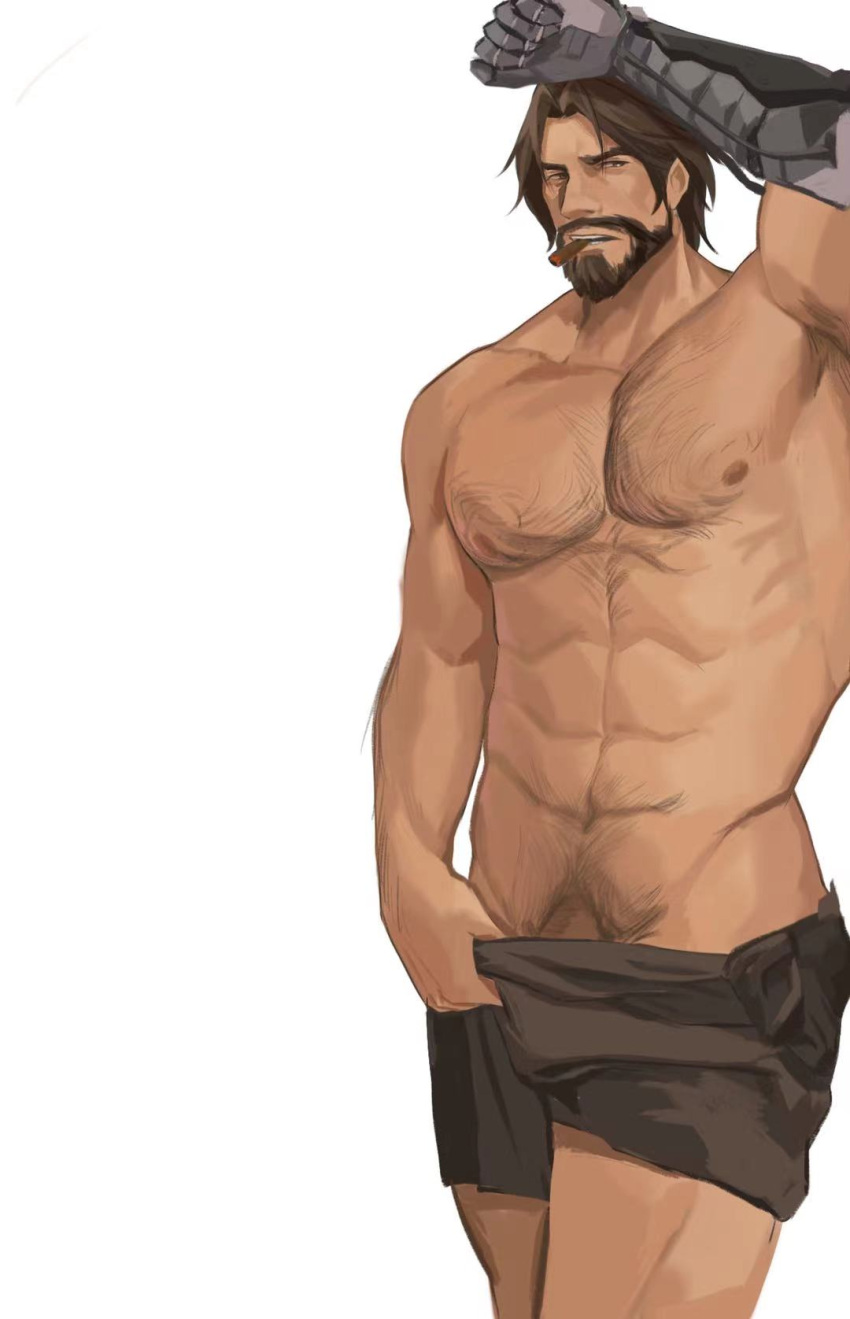 1boy 2021 abs activision armpit_hair bara barazoku beard biceps blizzard_entertainment brown_hair bulge cole_cassidy facial_hair gay hairy hairy_chest hi_res highres lixiao6342 looking_at_viewer male male_focus male_nipples male_only male_pubic_hair manly muscles muscular muscular_arms muscular_male nipples overwatch overwatch_2 pecs penis solo solo_male toned_male