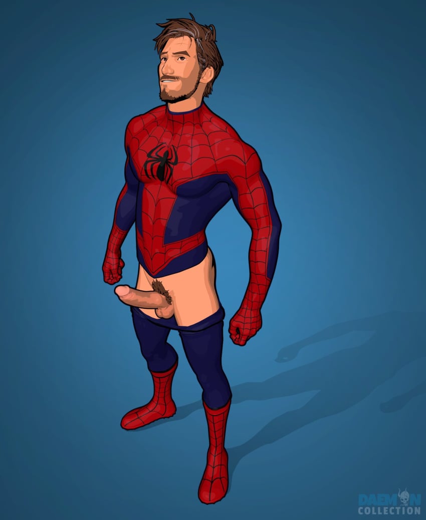 1boy 2023 3d balls bara barazoku beard big_balls big_penis clothing daddy daemoncollection facial_hair gay hairy hi_res highres male male_focus male_only male_pubic_hair manly marvel muscles muscular muscular_male penis peter_b_parker peter_parker solo solo_male spider-man spider-man:_across_the_spider-verse spider-man:_into_the_spider-verse spider-man_(series) testicles tight_clothing vein veiny_penis