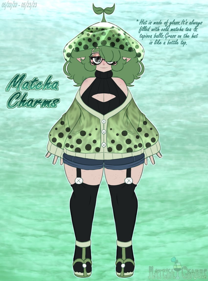 boba_tea breedingtoxic green_hair large_breasts mint plant plant_girl