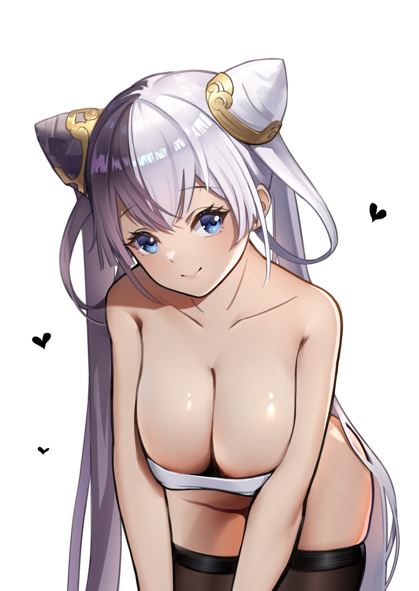 1girls azur_lane blue_eyes breasts cleavage double_bun dragon_empery_(azur_lane) eyebrows_visible_through_hair female female_only heart huge_breasts light-skinned_female light_skin looking_at_viewer purple_hair smile solo two_tone_hair white_background white_hair y.u_(guyuuuu9) ying_swei_(azur_lane)