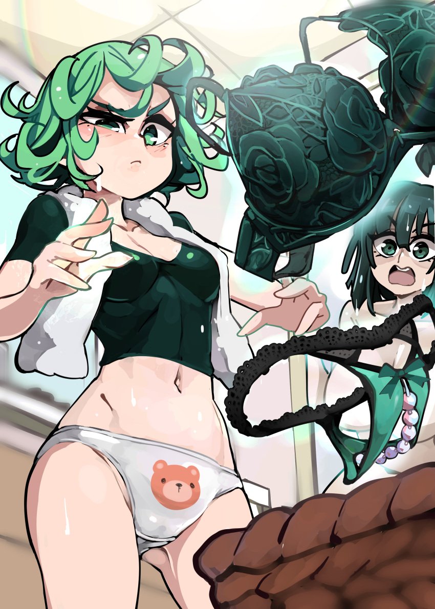 2d 2girls big_ass bongfillstudent breasts childish_panties female female_only fubuki_(one-punch_man) hip_dips lingerie one-punch_man open_mouth panties print_panties pussy_visible_through_clothes pussy_visible_through_panties tagme tatsumaki teddy_bear_panties underwear wet_spot