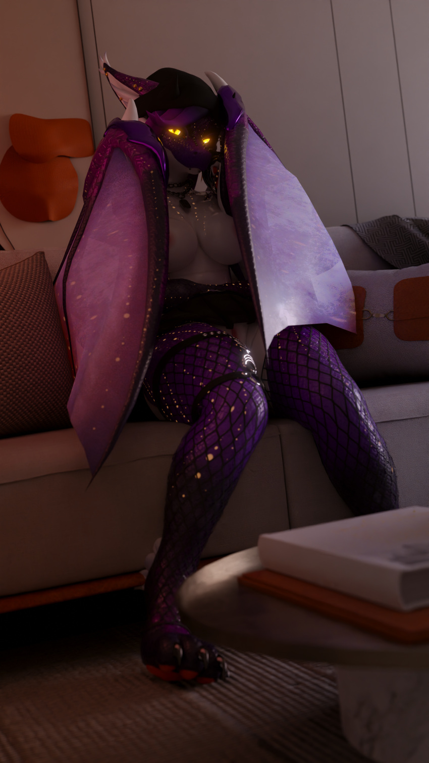 3d_(artwork) absurd_res anthro bedroom_eyes blender_(software) blender_cycles breasts cleavage clothed clothing digital_media_(artwork) dragon female hi_res hiding itsjag looking_at_viewer mostly_nude narrowed_eyes seductive solo using_wings wing_hug wings