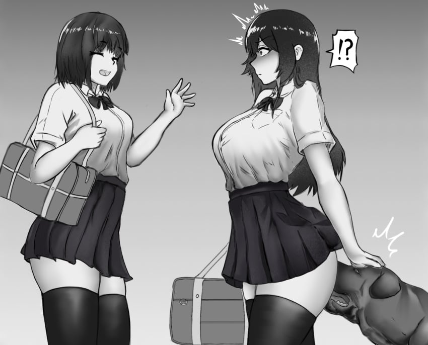 2girls being_watched blush canine clothed_female clothed_sex cunnilingus cunnilingus_from_canine dominant_feral female_human/male_feral female_on_feral femsub greyscale interspecies maledom monochrome multiple_girls neoxious oral original public_bestiality public_sex school_uniform skirt stealth_sex surprised thighhighs user_fnvy4824 zoophilia