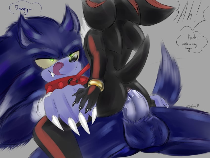 anal anthro anus aoibeast ass collar dialogue duo eulipotyphlan hi_res leash licking licking_lips male male/male male_only mammal sega shadow_the_hedgehog sonic_(series) sonic_the_hedgehog sonic_the_hedgehog_(series) sonic_the_werehog sonic_unleashed speech_bubble tongue tongue_out were wereeulipotyphlan werehog