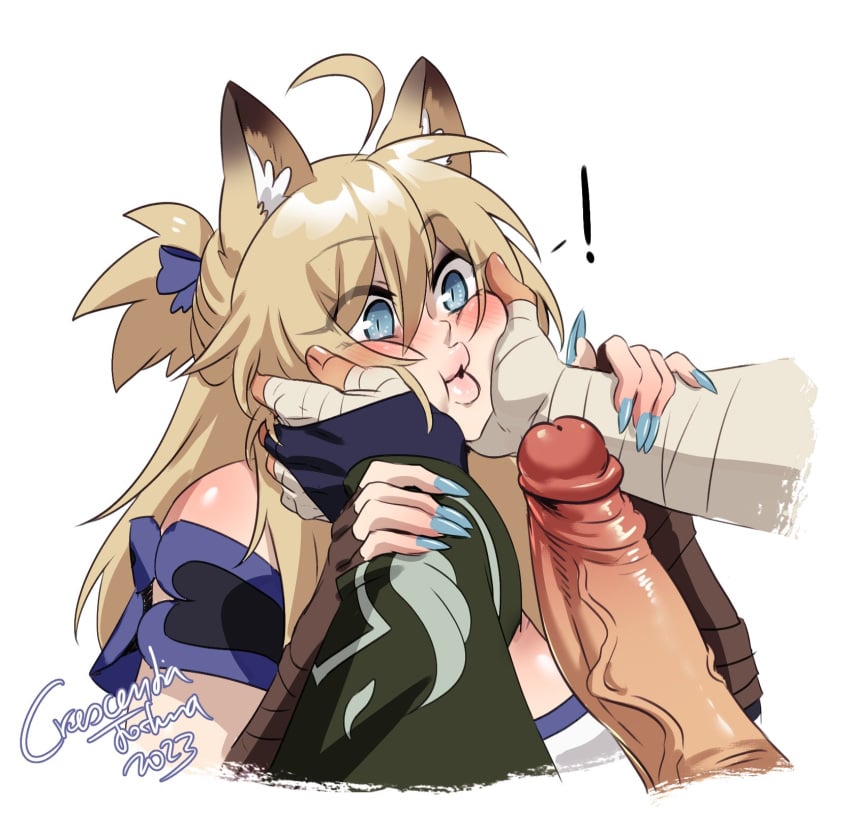 ! 1boy 1girls animal_ear_fluff animal_ears blonde_hair blue_eyes blue_nails breasts cat_ears cat_girl catgirl cheek_press cheek_squash crescentia crescentia_fortuna cropped_torso erection face_grab face_squeeze female female_focus fire_emblem fire_emblem:_path_of_radiance fire_emblem:_radiant_dawn hands_on_another's_cheeks hands_on_another's_face highres huge_cock imminent_irrumatio large_breasts long_hair long_nails looking_at_penis male monster_girl nail_polish nintendo original penis penis_awe puckered_lips simple_background slit_pupils solo_focus squeezing_cheeks squish squishing sylana_(crescentia_fortuna) thick_lips tibarn_(fire_emblem) uncensored upper_body white_background