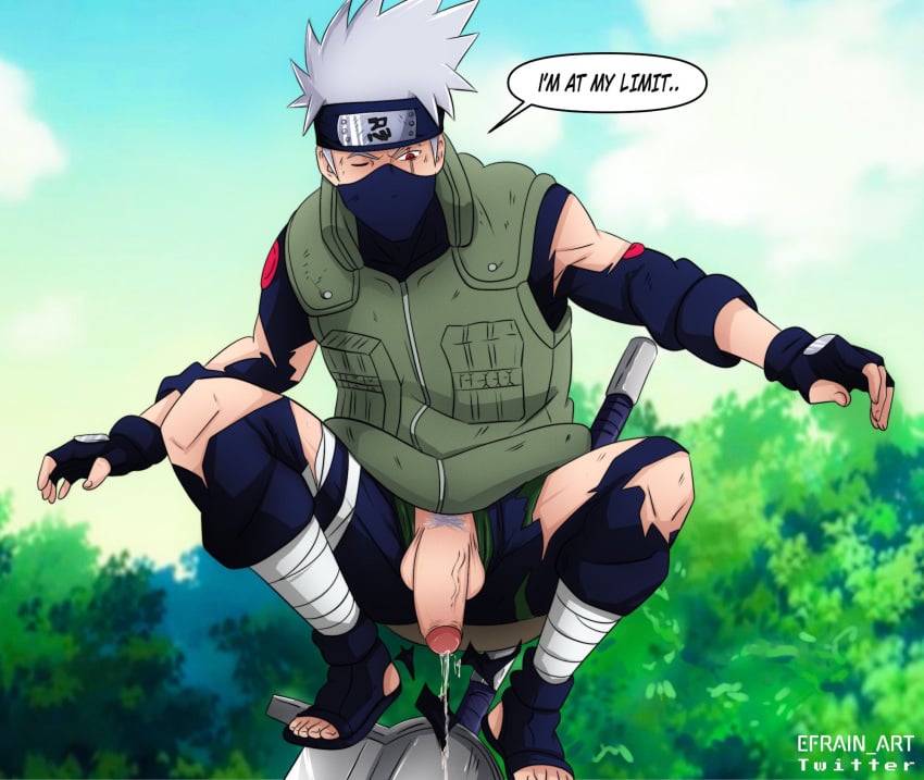 1boy ef_drawings hatake_kakashi kakashi_hatake male male_only muscles muscular muscular_male naruto penis solo