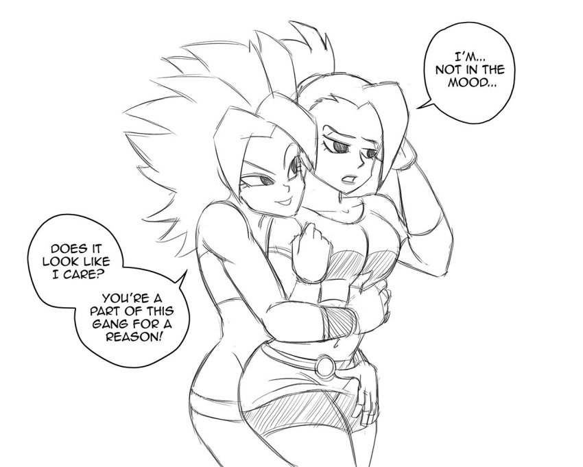 2girls caulifla dragon_ball dragon_ball_super feeling_up female female_only kale multiple_girls teasing yuri