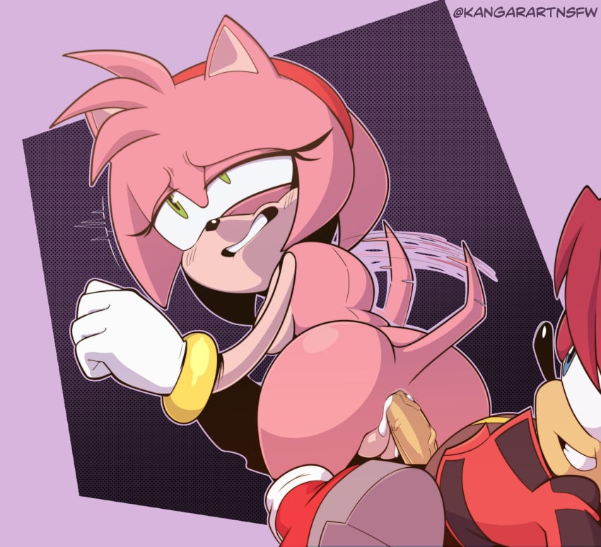 1boy 1girls alternate_version_at_source amy_rose anal anal_sex ass cum cum_in_ass cum_inside female female_penetrated kangarart oc original_character sonic_(series) sonic_the_hedgehog_(series) tailwag