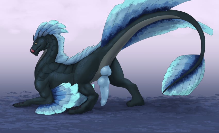 absurd_res dragon drake_(disambiguation) exposed feathers genitals hi_res penis presenting scalie western_dragon