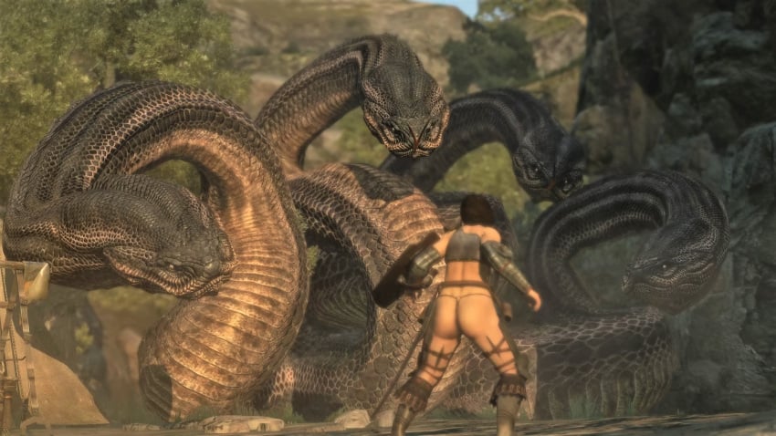 arisen_(dragon's_dogma) ass big_ass bikini_armor dragon's_dogma hydra large_ass shield skimpy_armor snake sword sword_and_shield thong