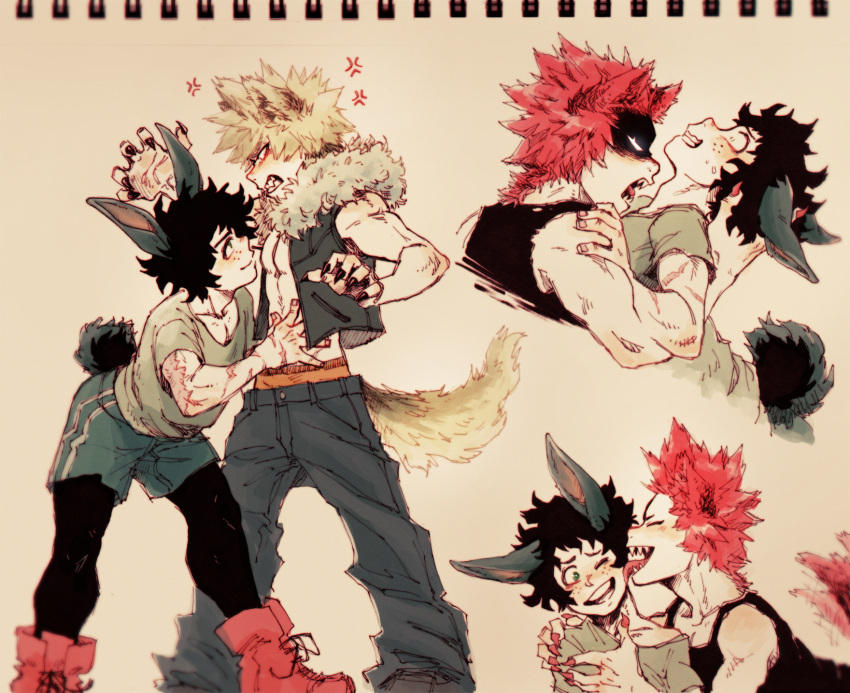 3boys angry animal_ears bunny_boy bunny_ears bunny_tail dog_boy dog_ears dog_tail eijirou_kirishima imminent_bite izuku_midoriya katsuki_bakugou licking licking_face male male/male male_only my_hero_academia rabbit_boy rabbit_ears rabbit_tail red_hair sharp_teeth spiky_hair syblatortue wolf_boy wolf_ears wolf_tail yaoi