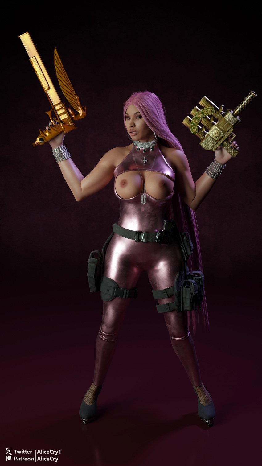 1girls 3d alicecry big_ass big_breasts breasts call_of_duty dark-skinned_female dark_skin female female_only long_hair nicki_minaj nipples pink_hair solo weapons