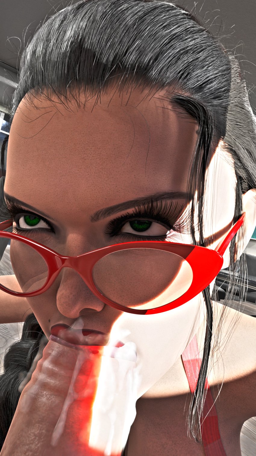 3d blender blender_(software) blender_cycles blowjob blowjob_face blowjob_gesture braid braided_hair braided_ponytail catherine_scratch-patrickson cum cum_drip cum_in_mouth cum_on_body cum_on_face cumshot degenzone eyes_looking_up glasses glasses_on_head green_eyes mommy mommy_kink mother nopixel ntr on_knees red_lipstick role_playing_game roleplay