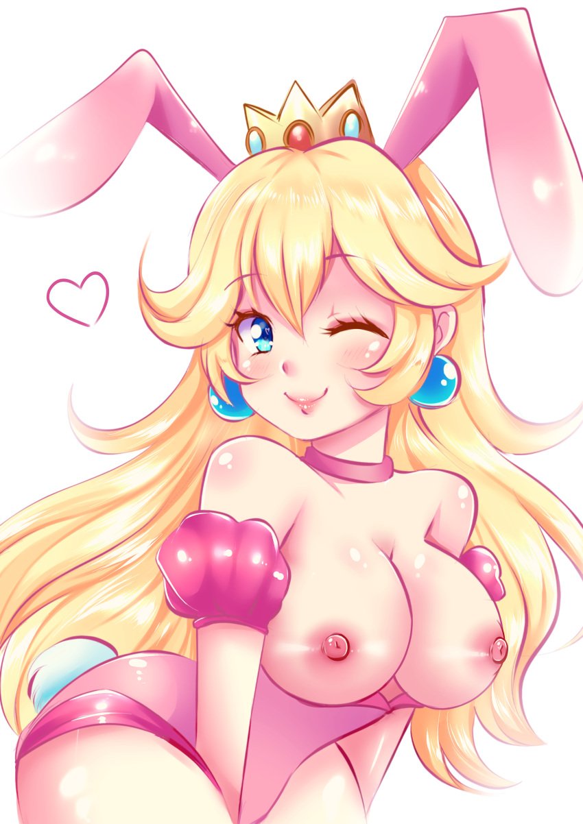 areolae big_breasts blonde_hair breasts bunnysuit female mario_(series) nintendo nipples princess_peach sugarbell tagme