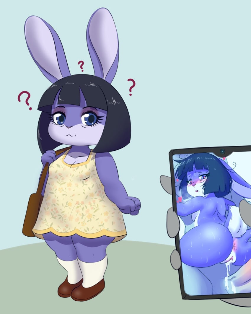 anthro ass big_butt bodily_fluids clothing cum cum_in_pussy cum_inside dress female genital_fluids hi_res lagomorph leporid mammal mature_female mr-shin rabbit short_stack sweat