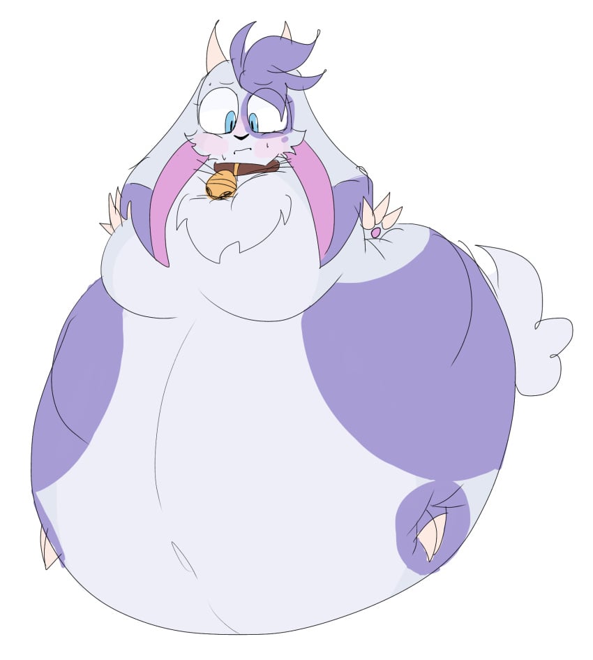 billie_(billie_bust_up) billie_bust_up blush goat_girl inflation looking_down_at_self morbidly_obese morbidly_obese_female solo spherical_inflation sunken_limbs