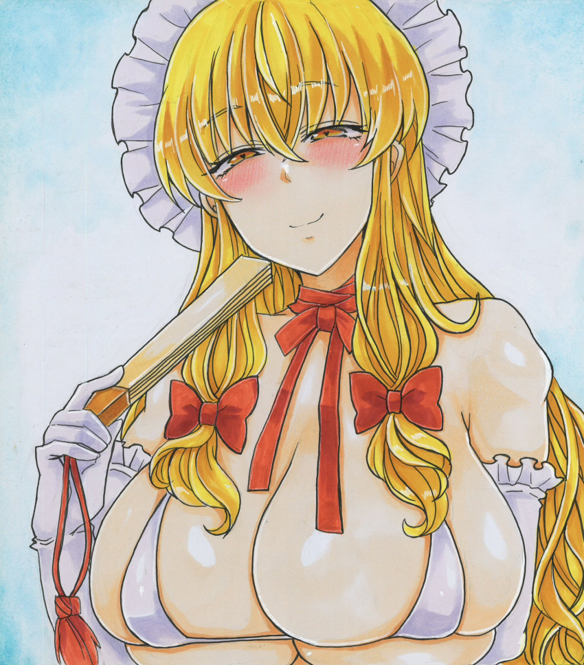 bra covered_nipples female huge_breasts touhou washiwa wasiwa0607 yukari_yakumo