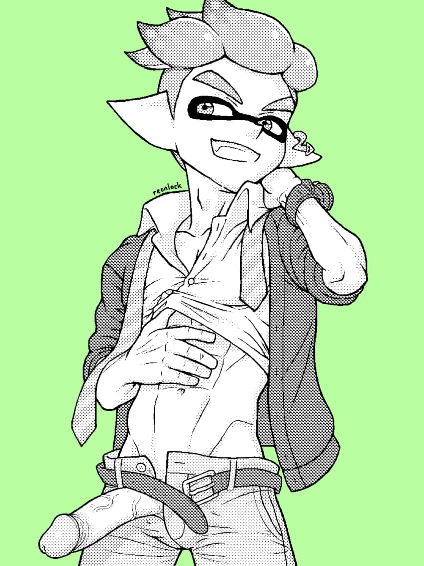 1boy abs big_penis clothed inkling inkling_boy male male_only penis penis_through_fly reonlock splatoon