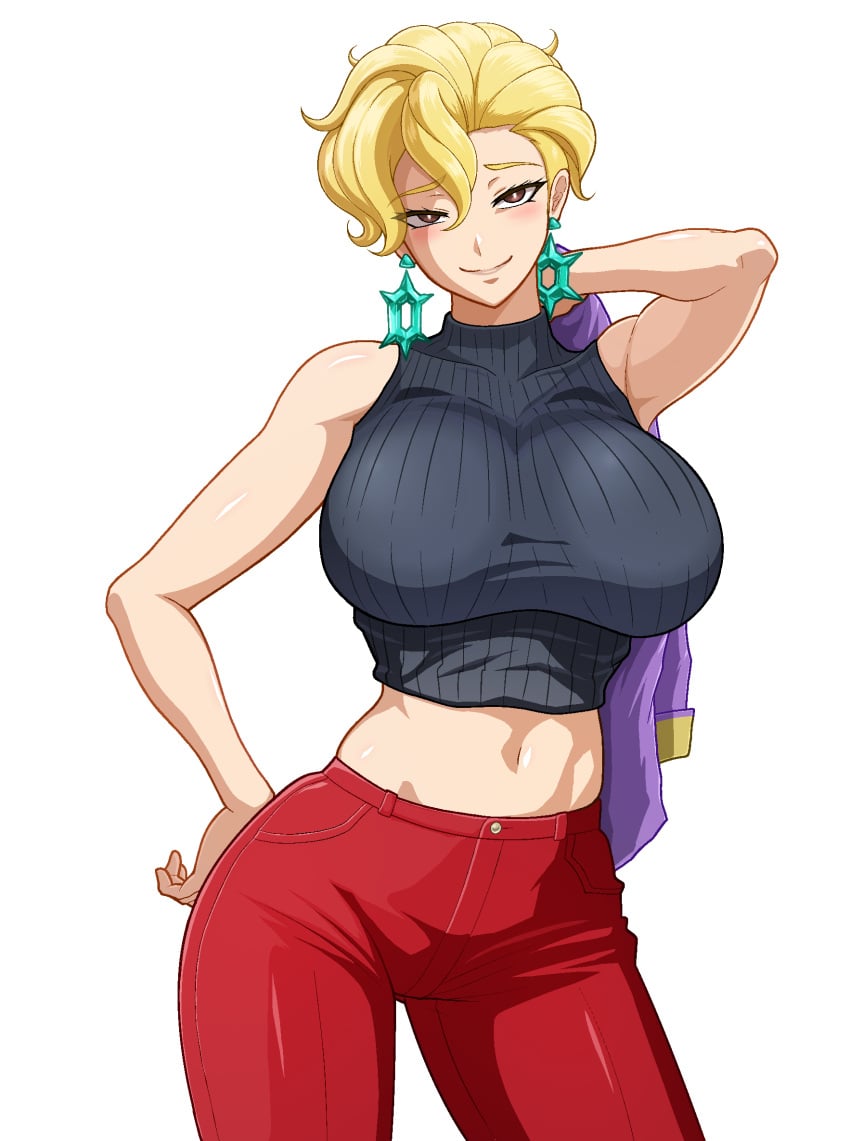 1girls 2023 2d adult adult_female alternate_breast_size belly belly_button big_breasts blank_background blonde_hair blush breasts briar_(pokemon) brown_eyes busty clothed clothed_female clothing curvaceous curvy curvy_body curvy_female curvy_figure ear_piercing earrings fair-skinned_female fair_skin female female_focus female_only fully_clothed game_freak holding_coat holding_object huge_breasts human human_female human_only kyamuwoo large_breasts light-skinned_female light_skin looking_at_viewer mature mature_female milf nintendo no_sex pokemon pokemon_(game) pokemon_sv pose posing red_pants simple_background sleeveless sleeveless_shirt smile smiling_at_viewer solo solo_female solo_focus voluptuous voluptuous_female wavy_hair white_background