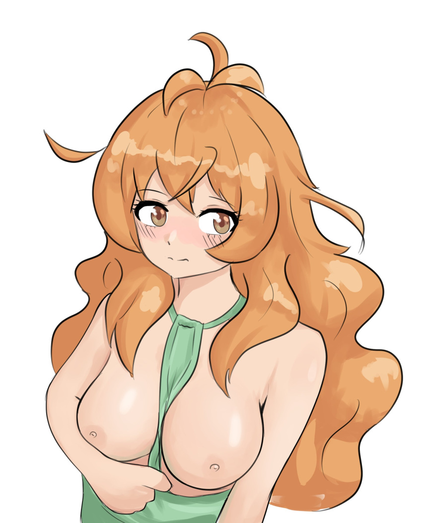 1girls alice_gehabich bakudon bakugan bakugan_battle_brawlers big_breasts blush blush_lines breasts_out female female_only nipples orange_hair