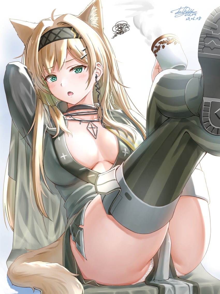 1girls animal_ear_fluff animal_ears arknights arm_behind_head ass big_ass big_breasts big_butt big_thighs blush bored busty butt cleavage clothed clothed_female coffee_mug crossed_legs curvaceous curvy dat_ass dated dem_legs earpiece extra_ears female female_only frustrated hairband hairclip holding_mug holding_object horn_(arknights) huge_ass huge_breasts huge_butt huge_thighs large_ass large_breasts large_butt large_thighs legs light-skinned_female light_skin long_hair looking_away massive_ass massive_butt massive_thighs medium_breasts necklace neckline one_arm_up panties round_ass round_butt seductive seductive_look seductive_pose signature sitting solo solo_female squiggle thick_ass thick_legs thick_thighs thighs voluptuous waist wasp_waist wide_hips wide_thighs wolf_ears wolf_girl wolf_tail